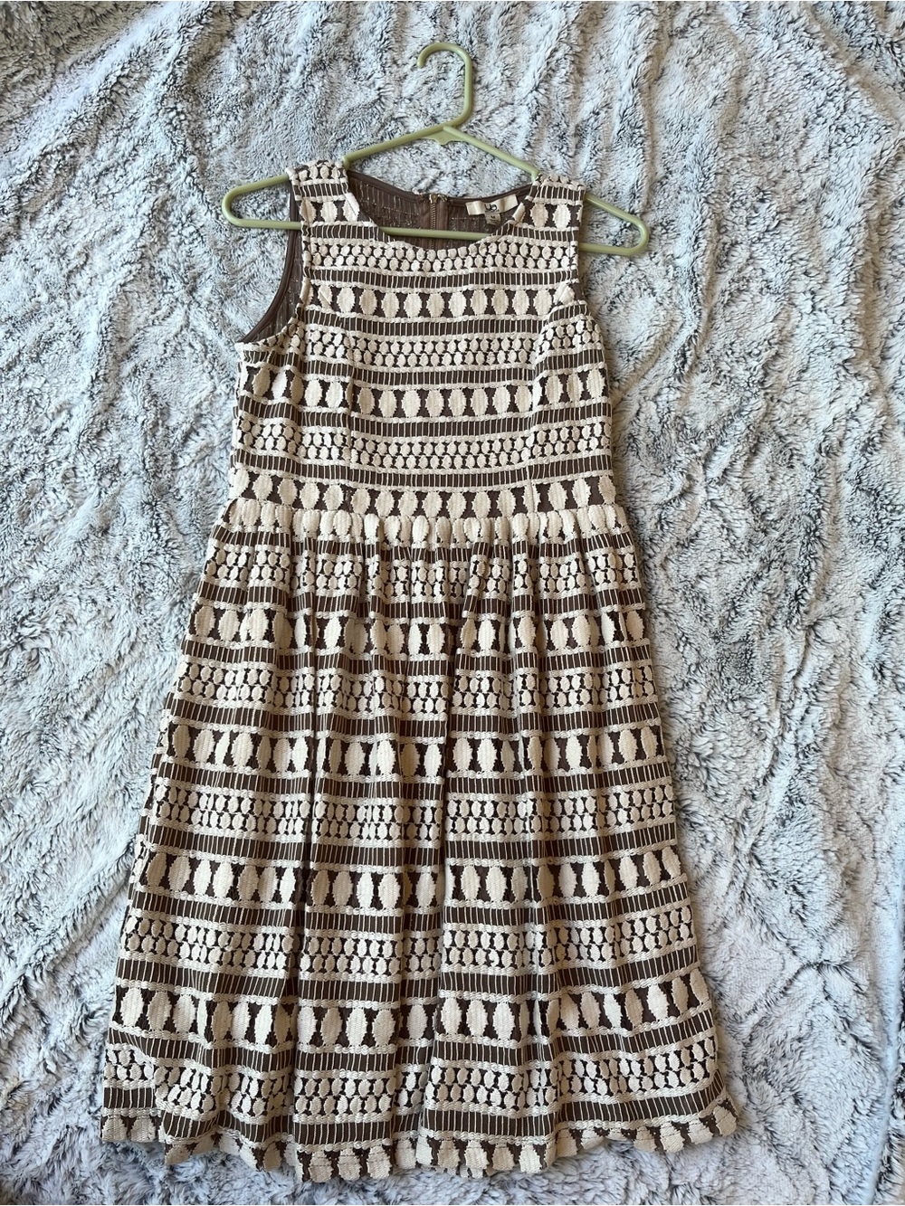 Sleeveless Brown and Cream Patterned Casual Dress